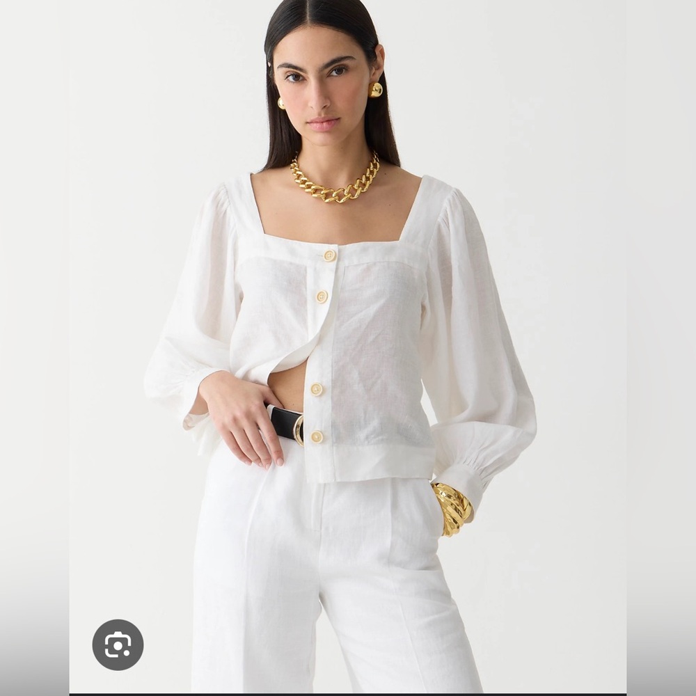 J.CREW  Size  XXL  Squareneck Button-Up top  100% Linen  White